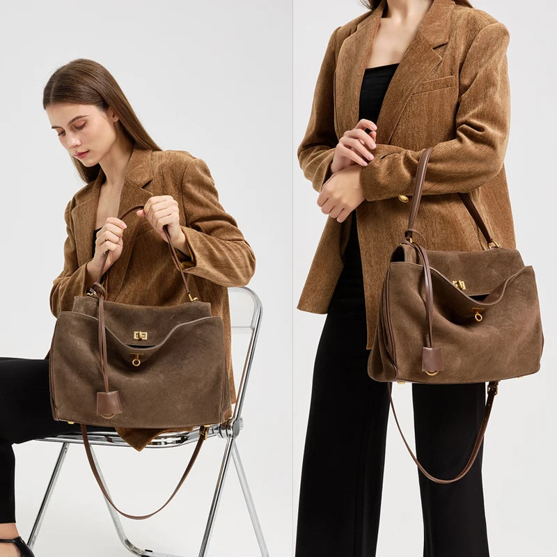 Suede Flap Shoulder Tote
