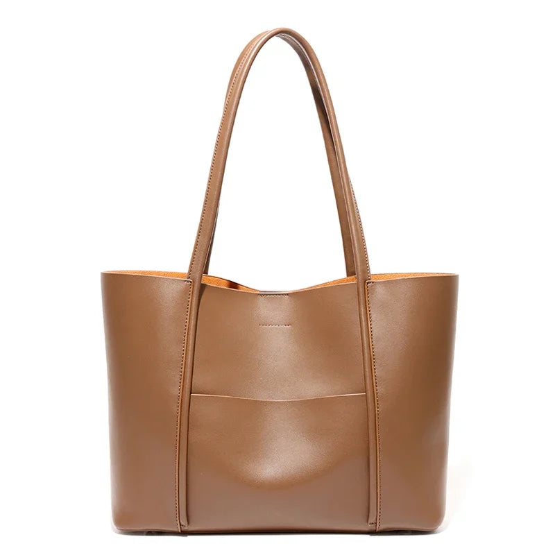 Minimalist Brown Leather Commuter Tote