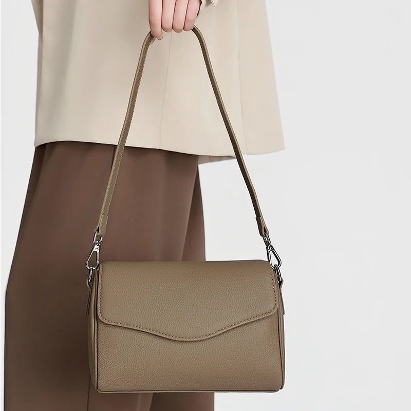 Cream Pebbled Flap Shoulder Bag