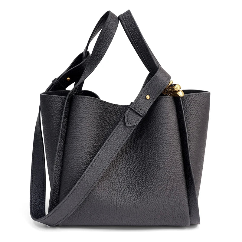 Sky Blue Pebbled Leather Bucket Tote
