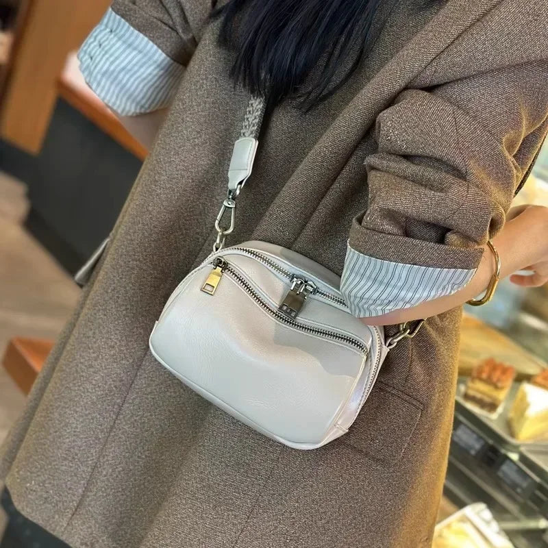 Cognac Multi-Zip Leather Crossbody