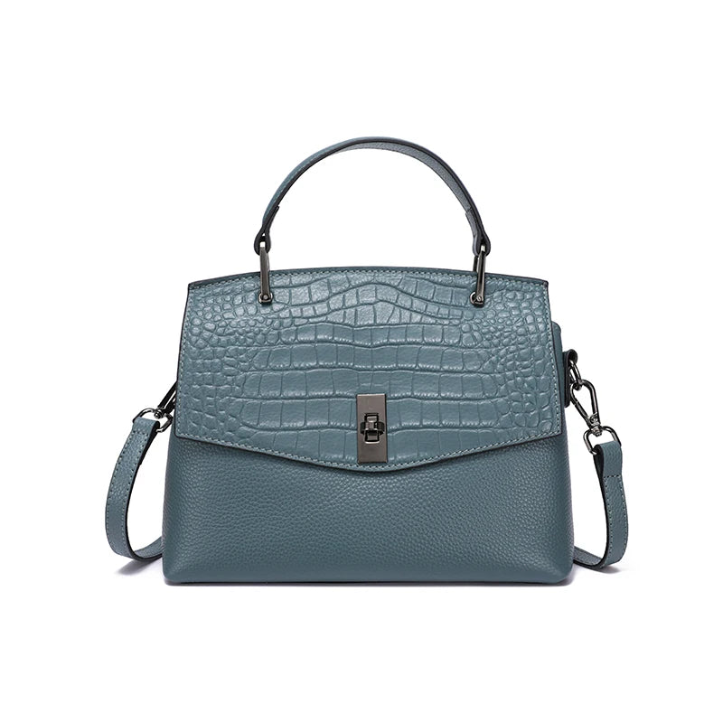 Blue Croc Embossed Top Handle Bag