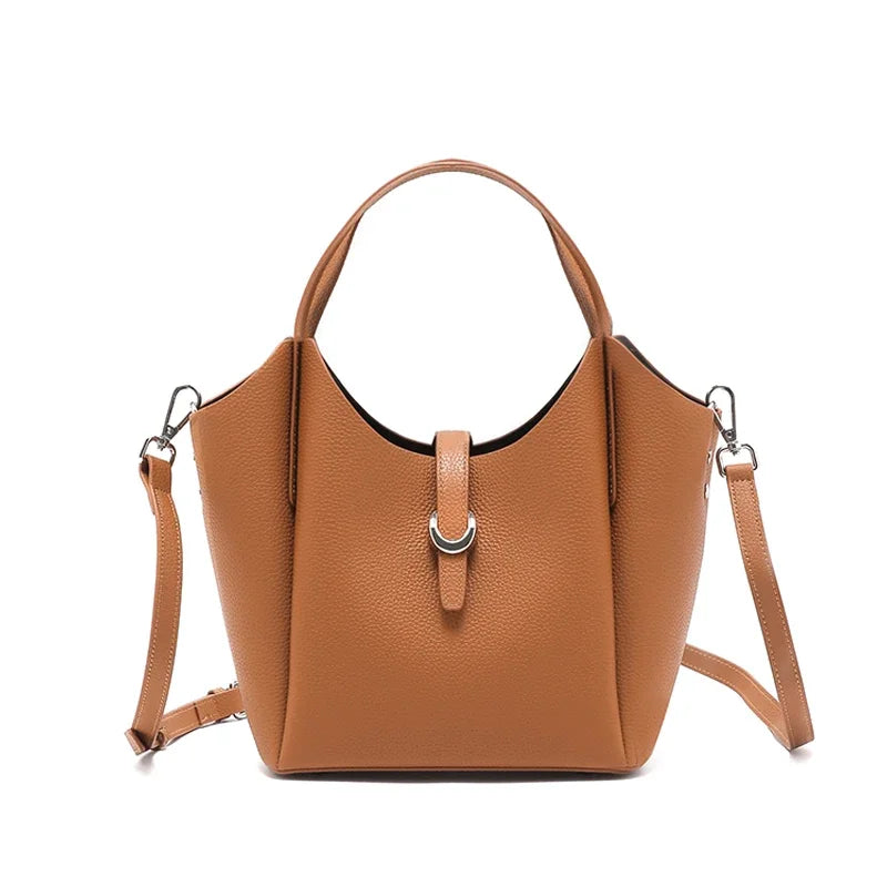 Ivory Buckle Leather Bucket Bag