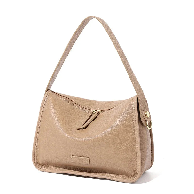 Pebbled Leather Zip Shoulder Bag