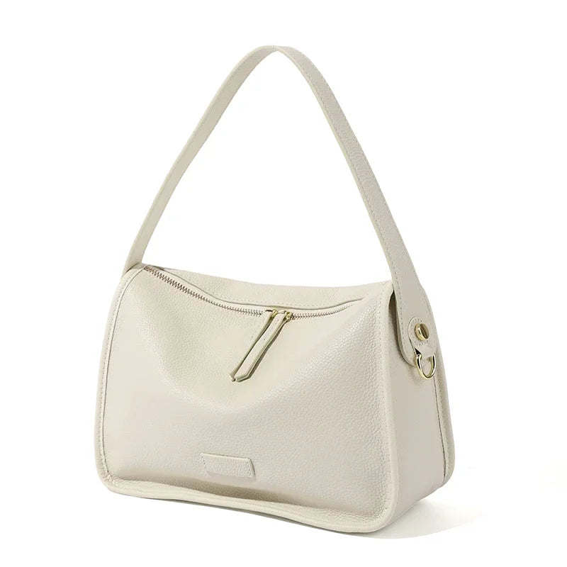 Pebbled Leather Zip Shoulder Bag