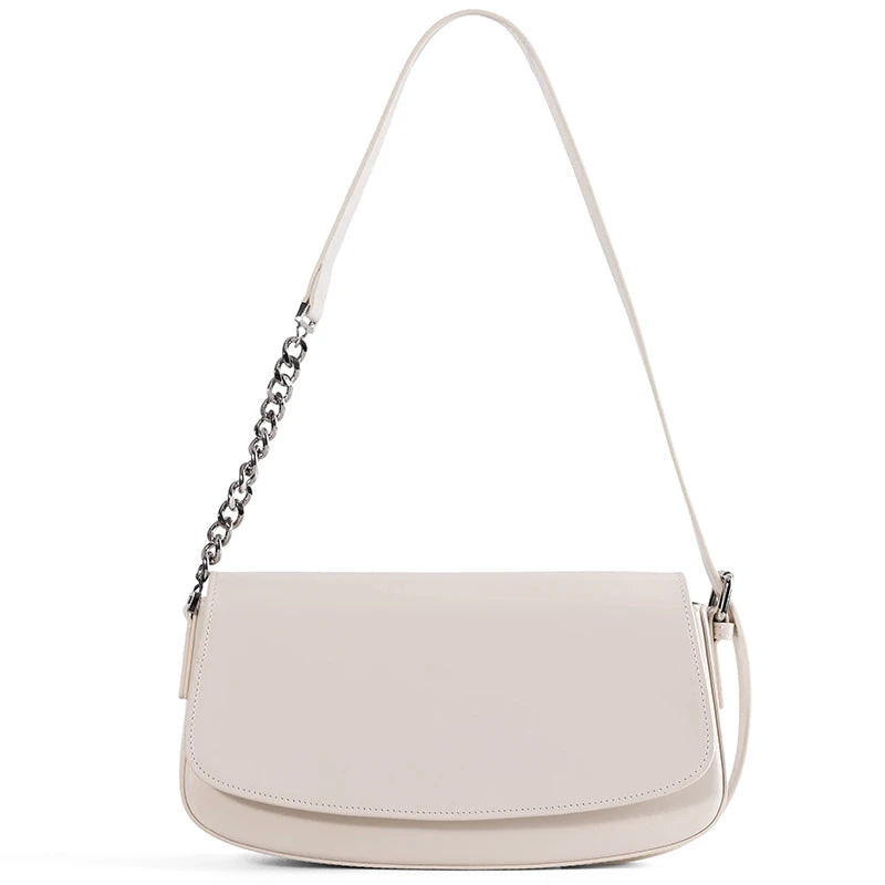 Minimalist Leather Flap Shoulder Bag with Chain Strap