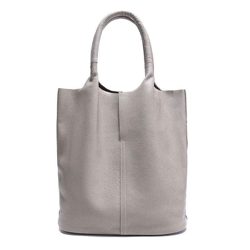 Pebbled Leather Bucket Tote Bag
