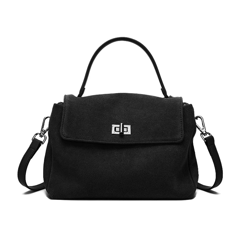 Suede Turn-Lock Shoulder Bag
