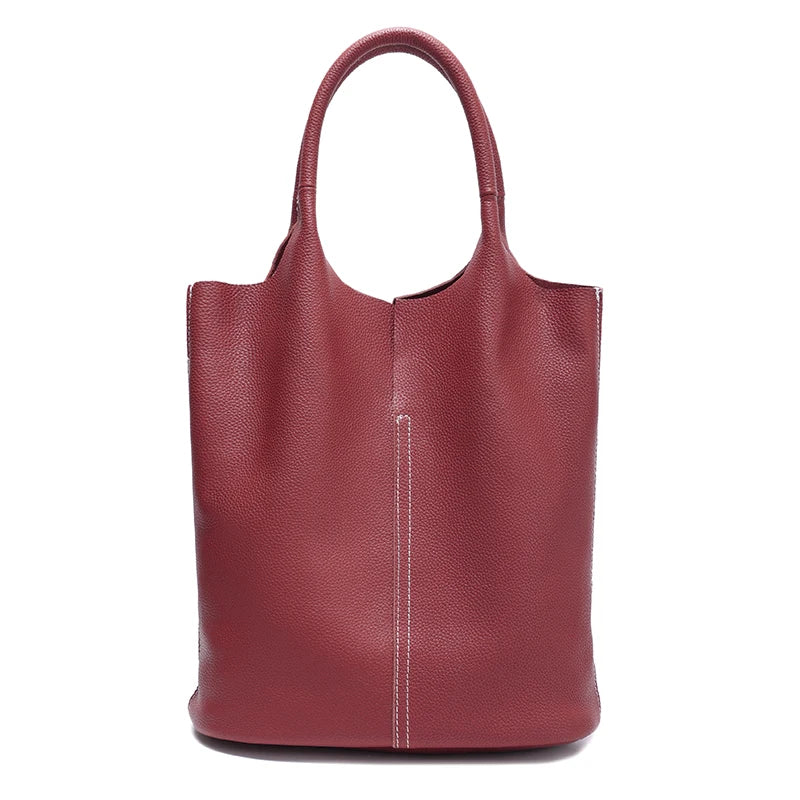 Pebbled Leather Bucket Tote Bag