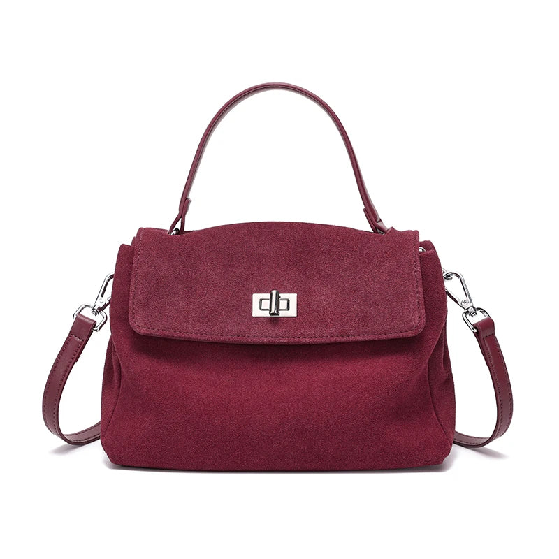 Suede Turn-Lock Shoulder Bag