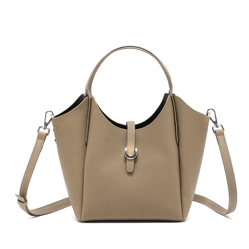 Ivory Buckle Leather Bucket Bag