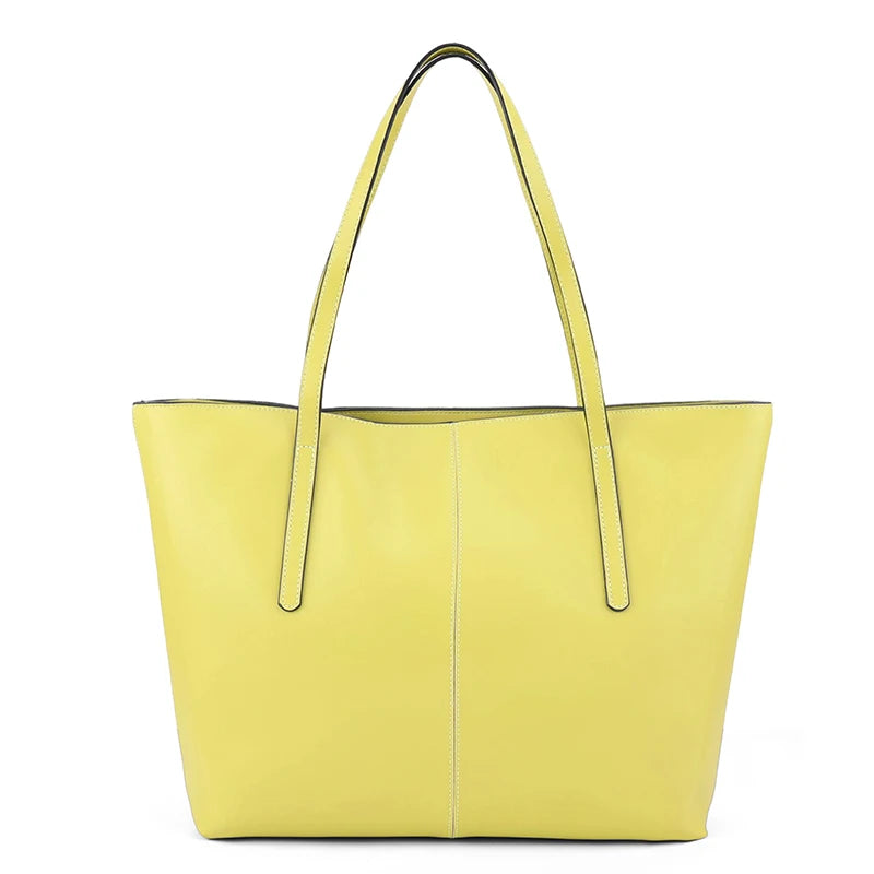 Beige Leather Shopper Tote