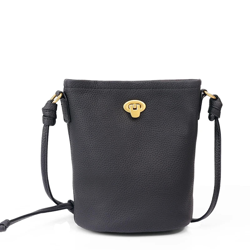 Orange Leather Mini Bucket Bag