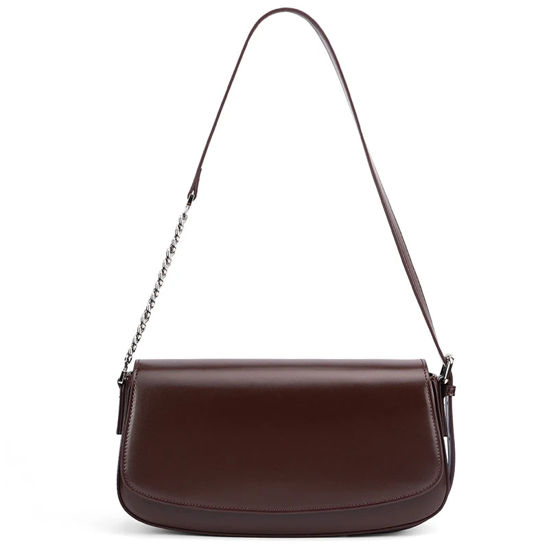 Minimalist Leather Flap Shoulder Bag with Chain Strap