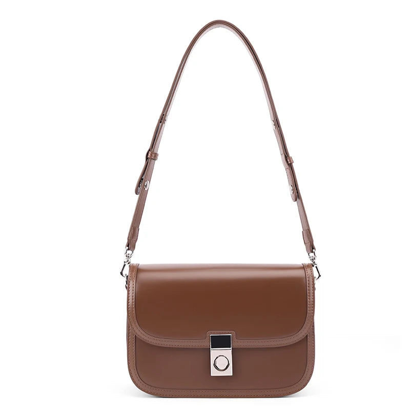 Vintage Flap Lock Leather Shoulder Bag