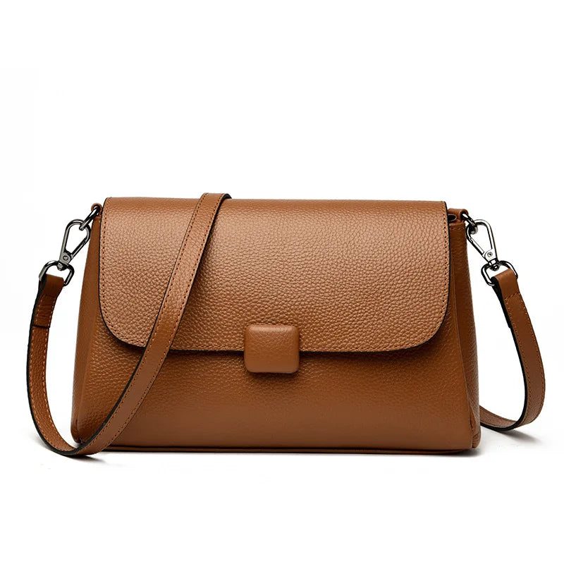 Taupe Leather Flap Crossbody Bag