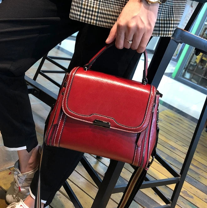 Vintage Top Handle Satchel Bag with Stripe Strap