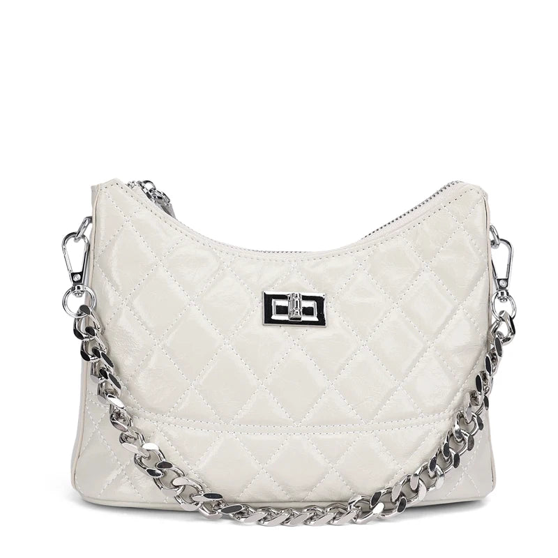 Glossy Quilted Chain Shoulder Bag