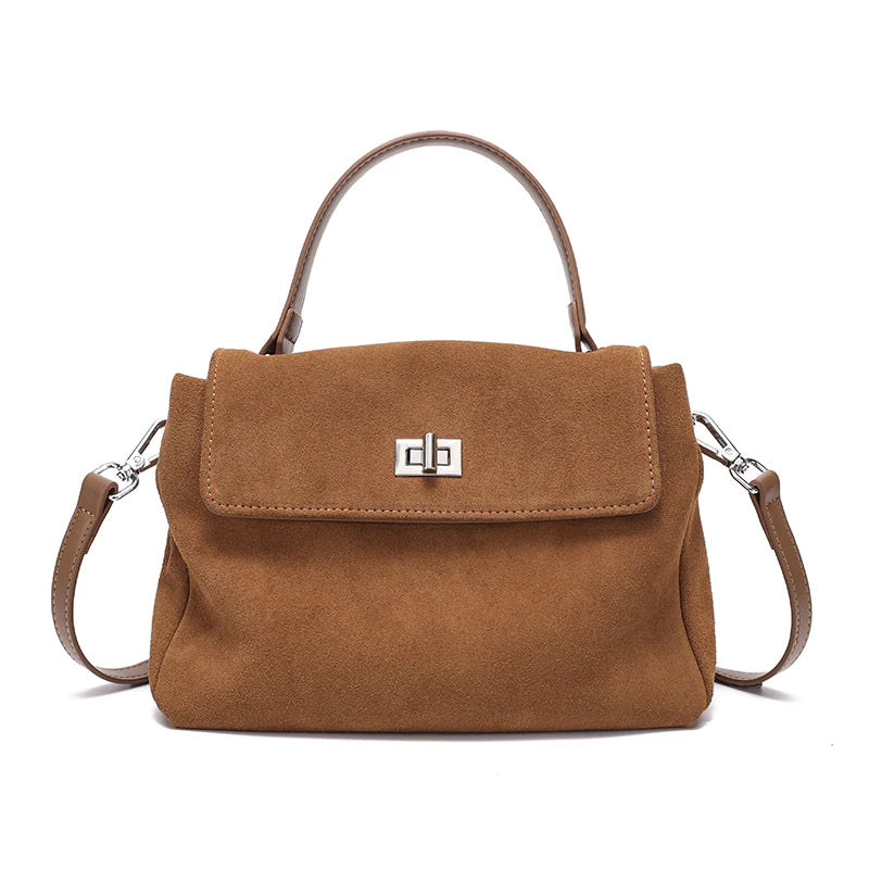 Suede Turn-Lock Shoulder Bag