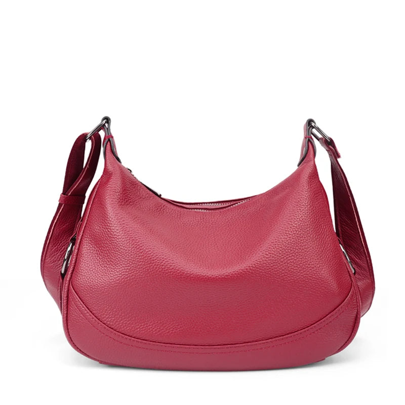 Rose Red Pebbled Leather Hobo Bag