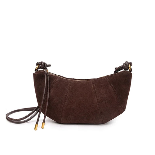 Brown Suede Crescent Crossbody Bag