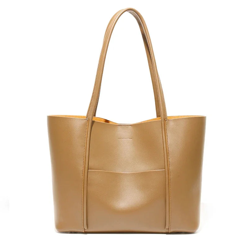 Minimalist Brown Leather Commuter Tote