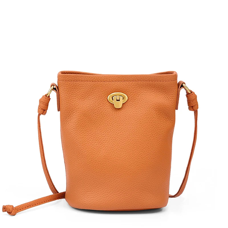 Orange Leather Mini Bucket Bag