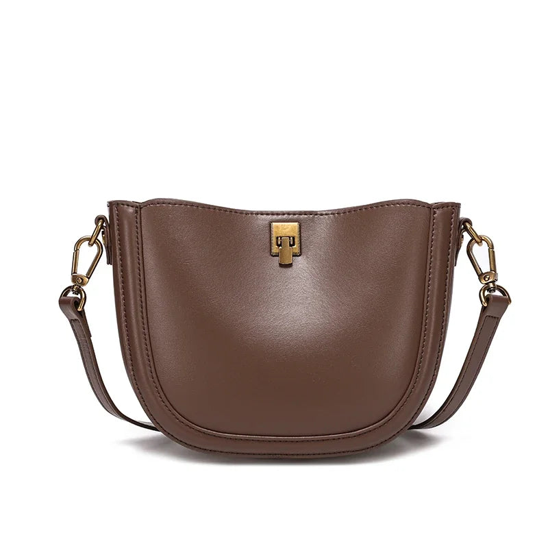 Mocha Curved Leather Crossbody Bag