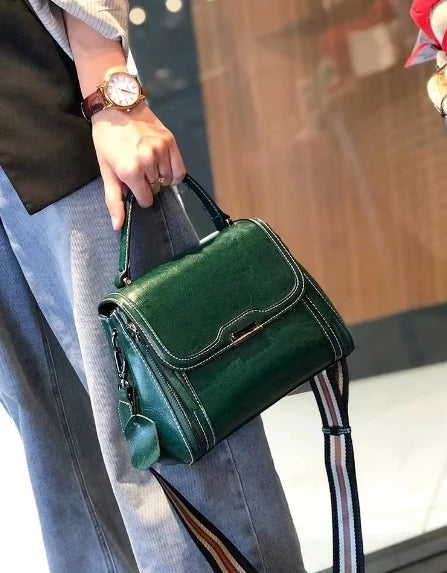 Vintage Top Handle Satchel Bag with Stripe Strap