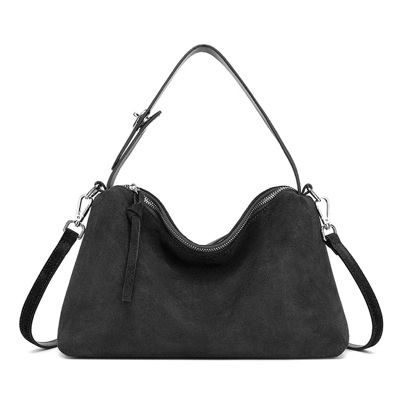 Mocha Suede Boston Shoulder Bag