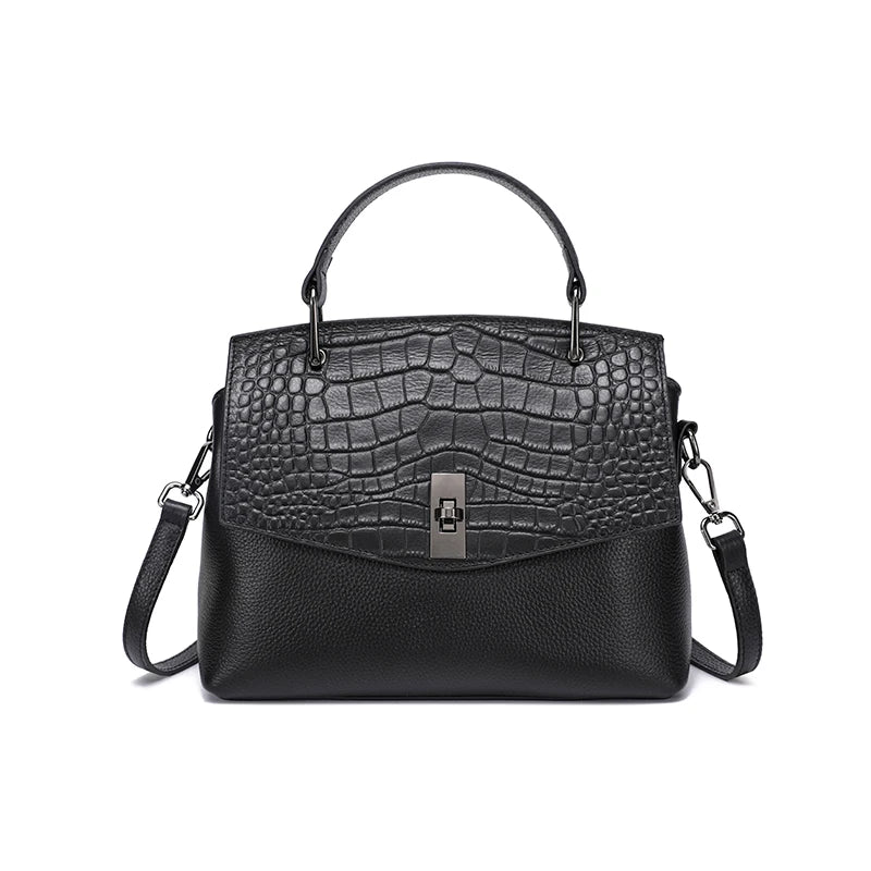 Blue Croc Embossed Top Handle Bag