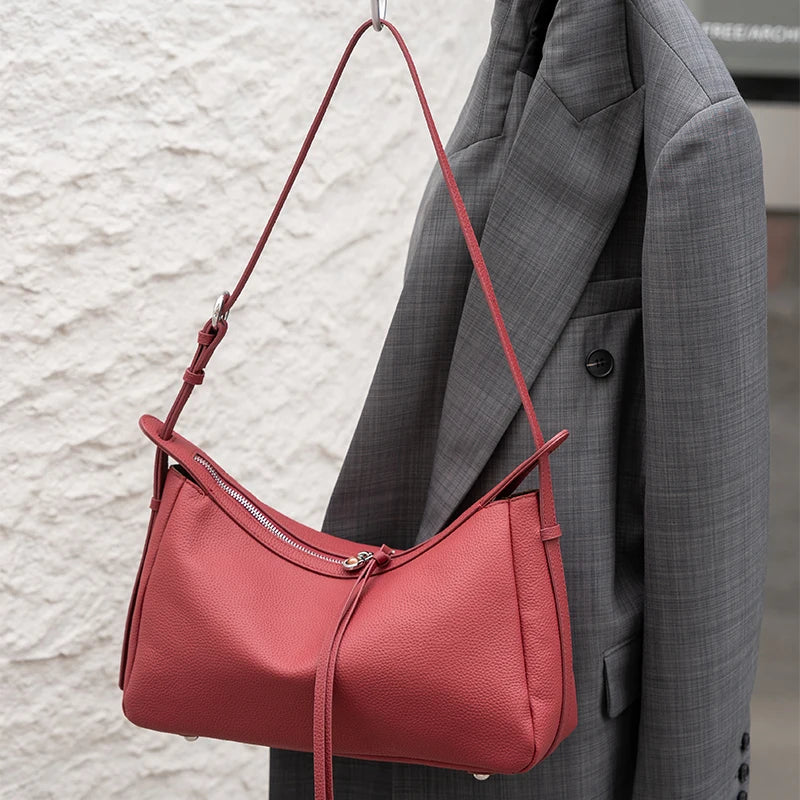 Greige Pebbled Zip Shoulder Bag