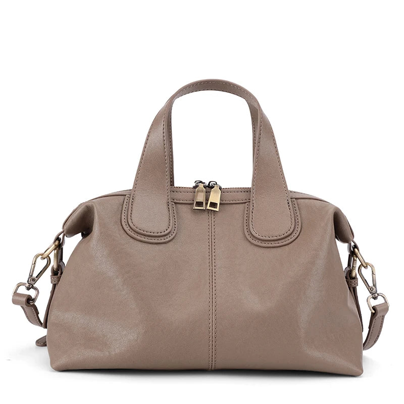 Taupe Leather Dome Crossbody Bag