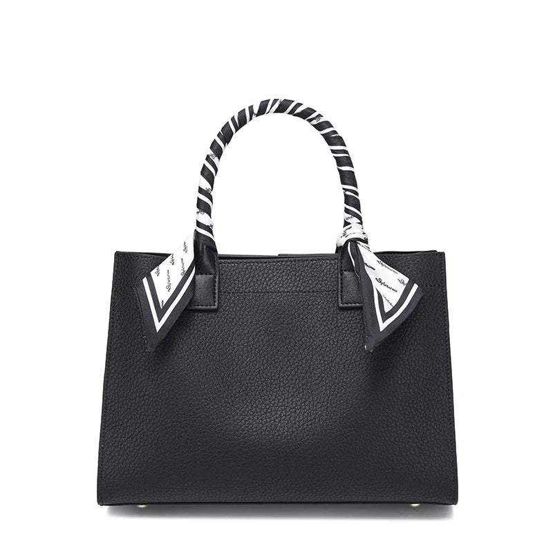 Scarf-Handle Pebbled Leather Tote Bag