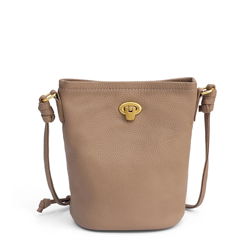 Orange Leather Mini Bucket Bag