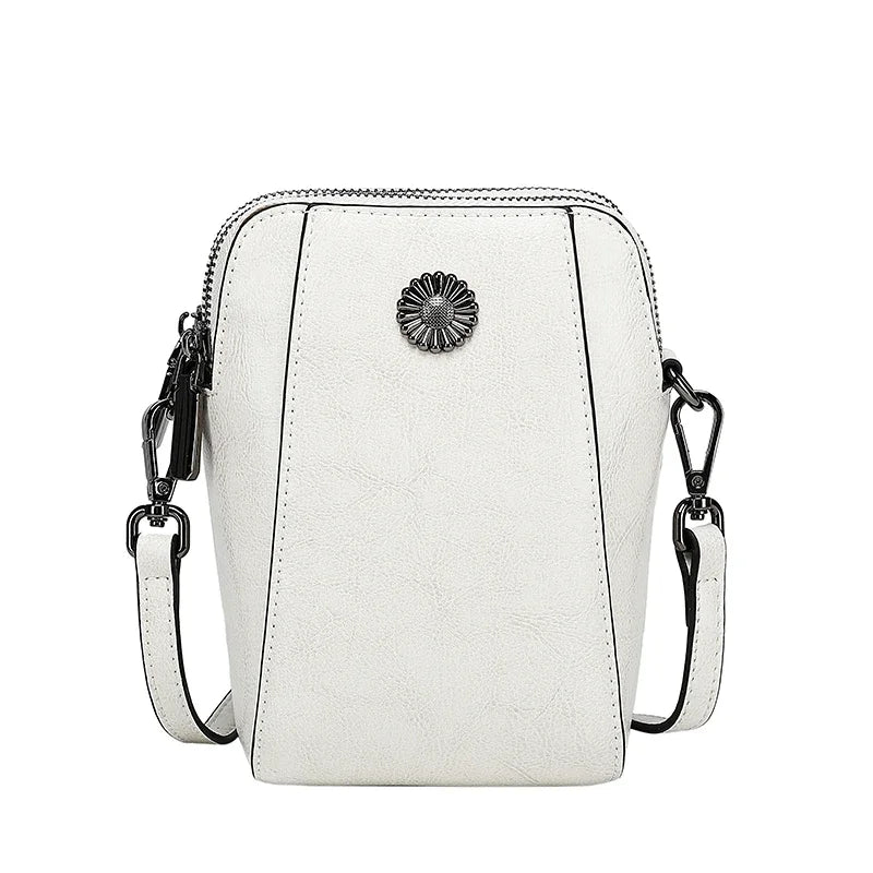 Ivory Leather Floral Medallion Crossbody Bag