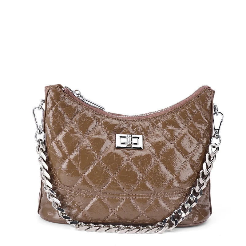 Glossy Quilted Chain Shoulder Bag