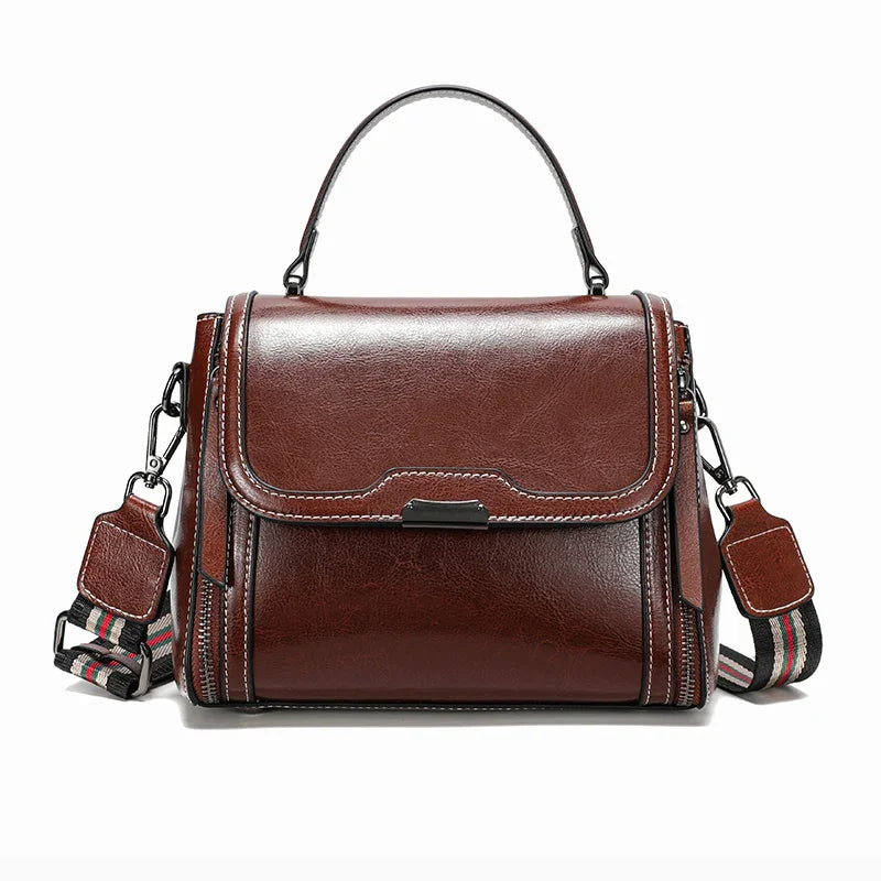 Vintage Top Handle Satchel Bag with Stripe Strap