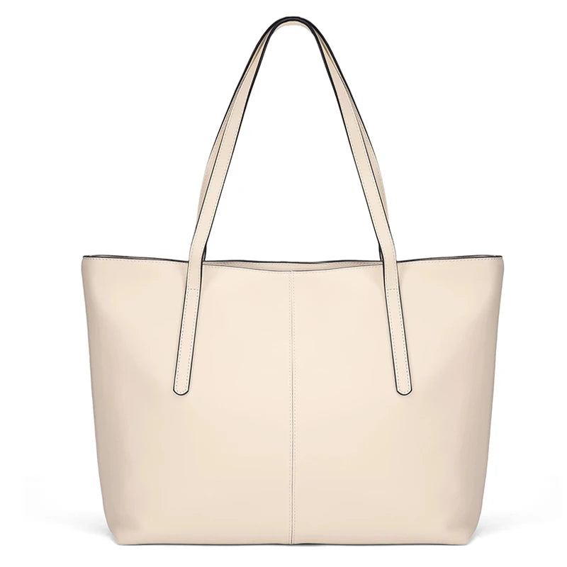 Beige Leather Shopper Tote
