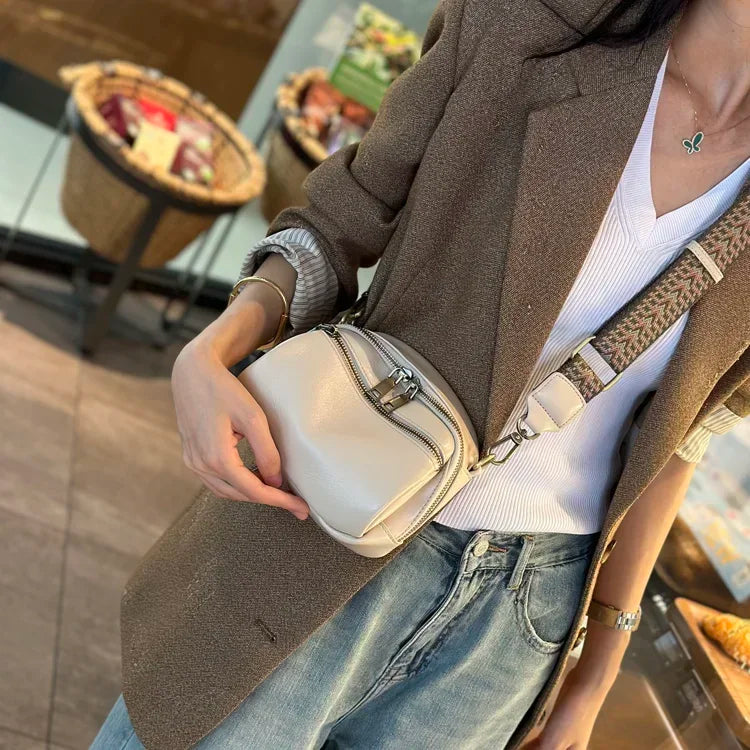 Cognac Multi-Zip Leather Crossbody