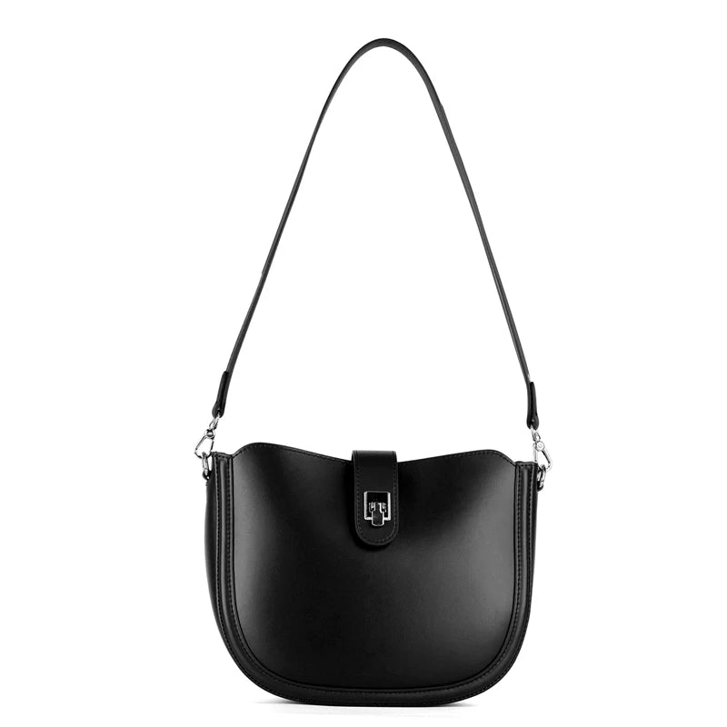 Brown Crescent Leather Shoulder Bag