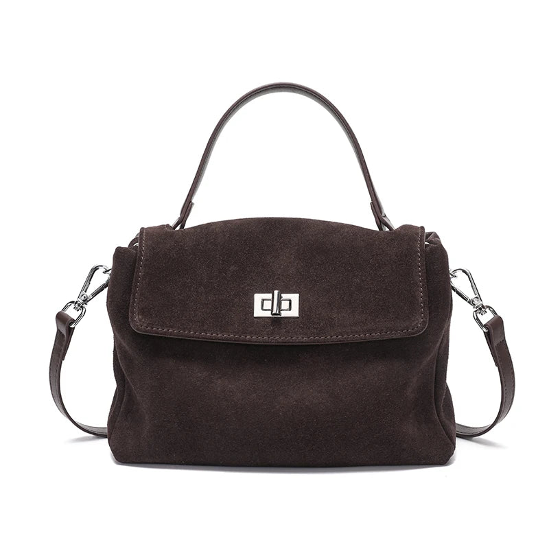 Suede Turn-Lock Shoulder Bag