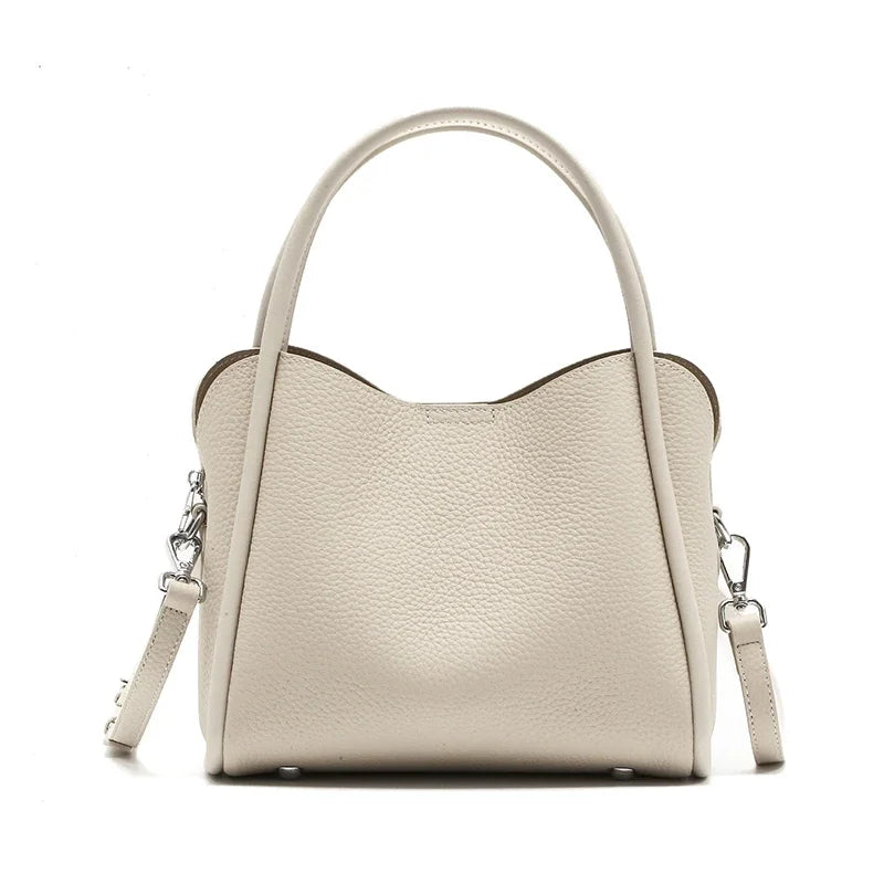 Ivory Pebbled Leather Top-Handle Crossbody Bag