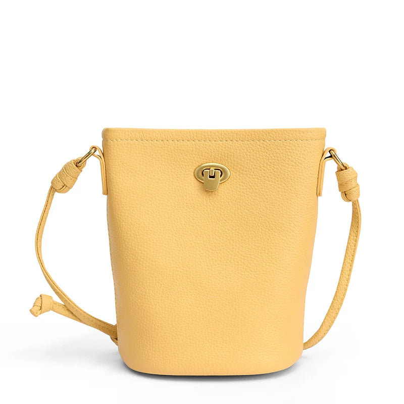 Orange Leather Mini Bucket Bag
