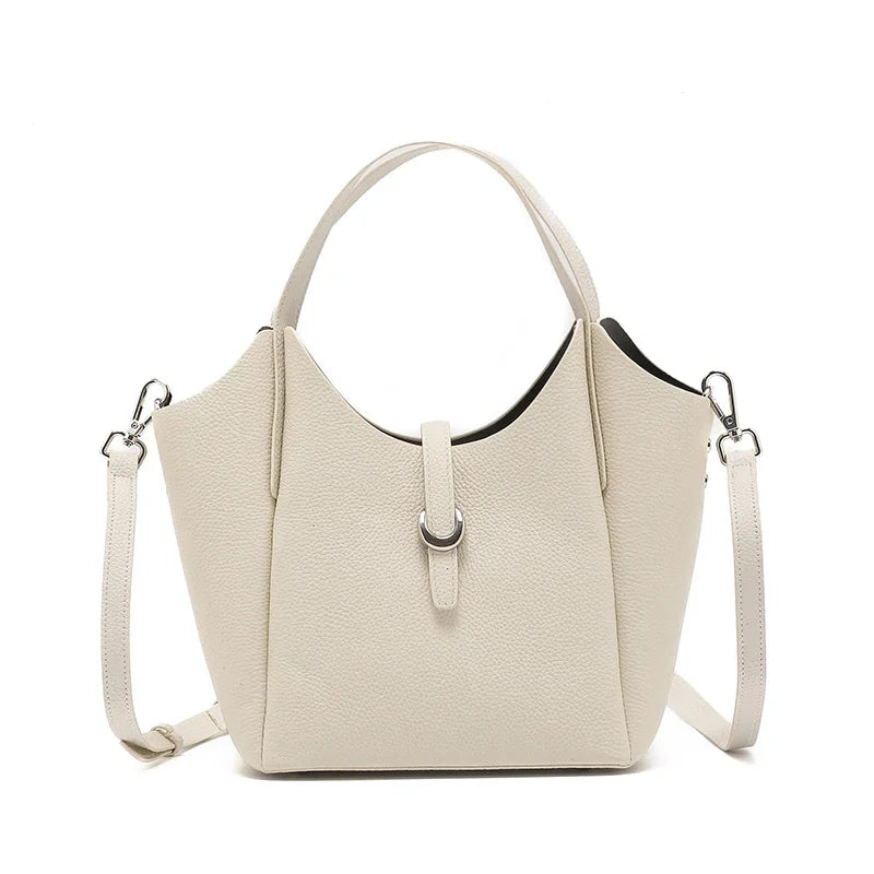 Ivory Buckle Leather Bucket Bag