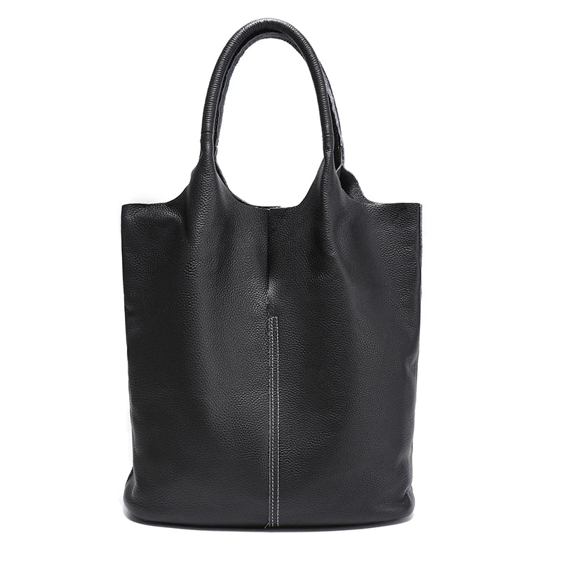 Pebbled Leather Bucket Tote Bag