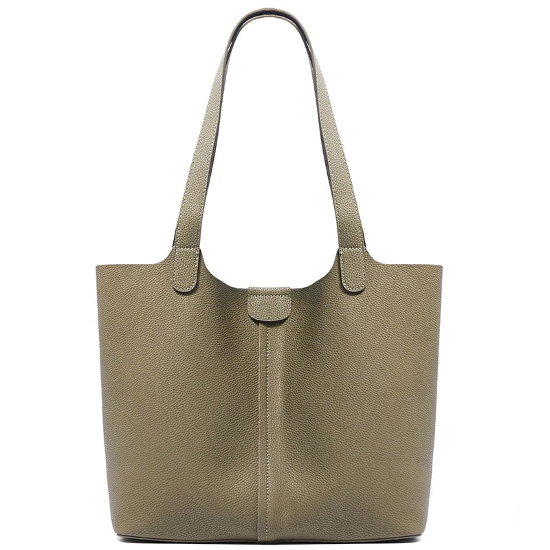 Sand Pebbled Leather Shoulder Tote