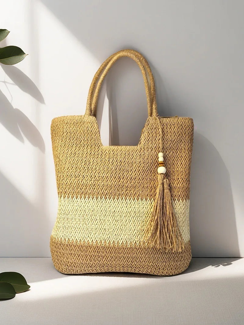 Tassel Woven Straw Tote