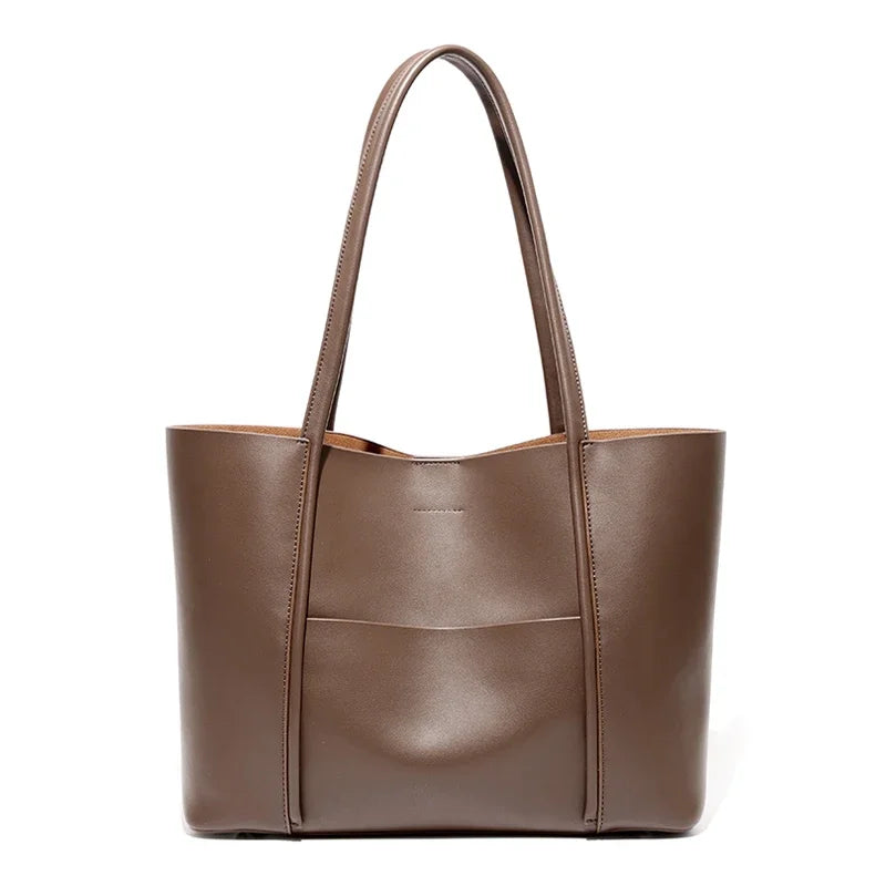 Minimalist Brown Leather Commuter Tote