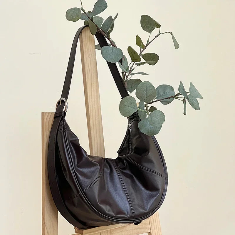 Silver Metallic Crescent Shoulder Bag